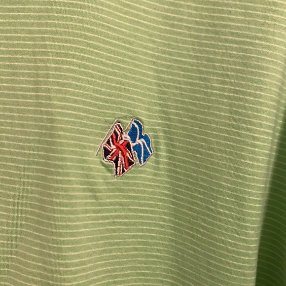 Peter Millar green w white strip polo - large - Picture 5 of 6